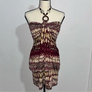 Blue Sketch Strapless Halter Mini Dress Large Made in USA